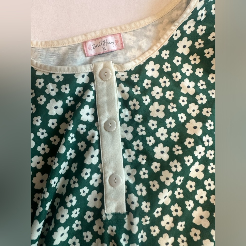 SweetHoney Green Floral Nightgown with Cream Trim - Picture 2 of 10